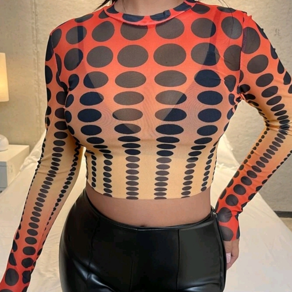 NEW LISTING: SHEIN Polka Dot Ombre Sheer Mesh Crop Top Without Bra